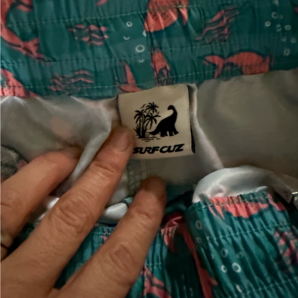 Women’s 2.5 inch Surfcuz Teal and Pink Shark Swim Shorts - Picture 7 of 8